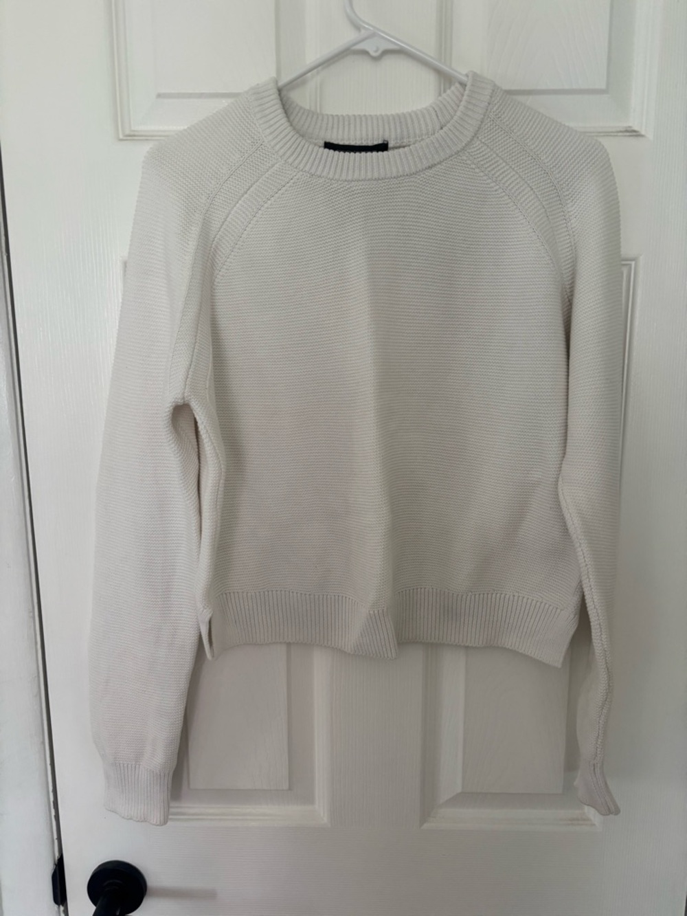 French Connection White Ribbed Crewneck Sweater